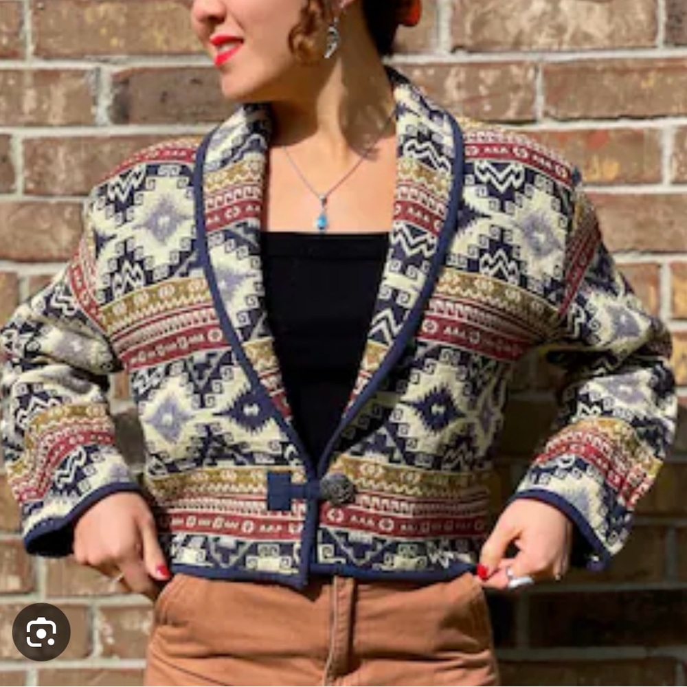 Vintage 80s 90sAzteca Tapestry Cropped Jacket Flashback SZ  L New without label